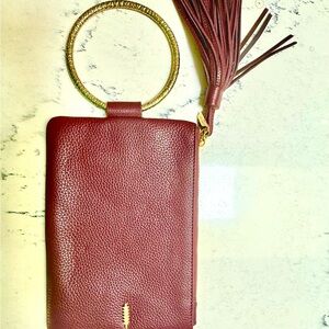Elegant Burgundy Leather Wristlet Clutch